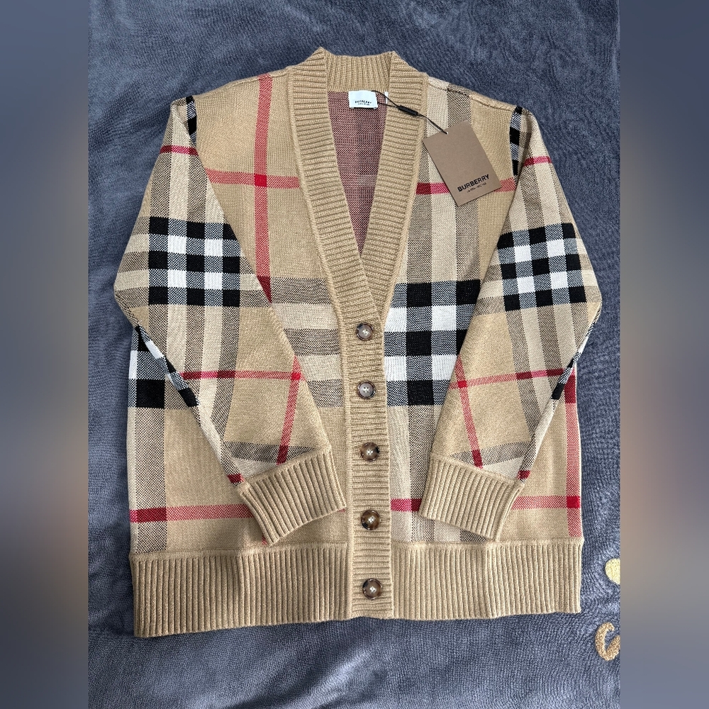 Burberry Check Wool Blend Cardigan
